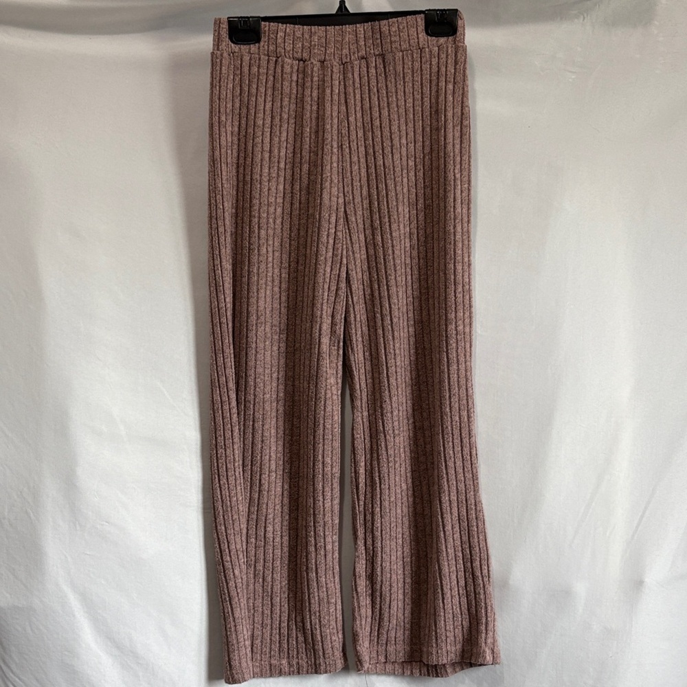 SHEIN Ribbed Wide Leg Pants in Brown